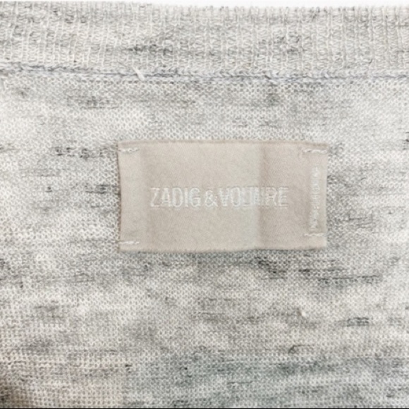 NEW ZADIG & VOLTAIRE Gray 100% Linen Short Sleeve Embellished Sweater, Size M - Picture 7 of 7